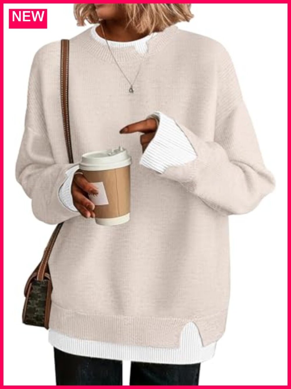 Oversized Knit Pullover Sweater Viscose Blend Long Sleeve Crew Neck